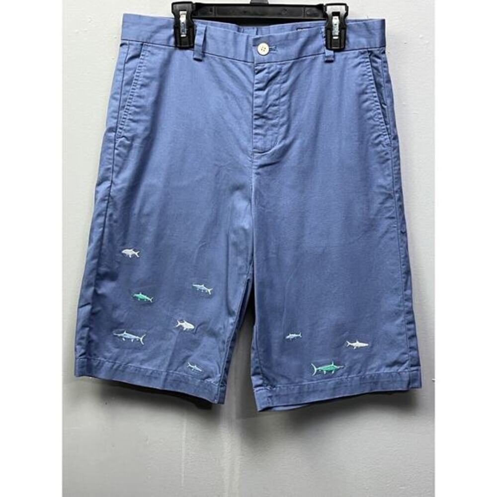 Vineyard Vines Chino Shorts Youth‎ Boy Size 16 Blue Shark Embroidered Preppy